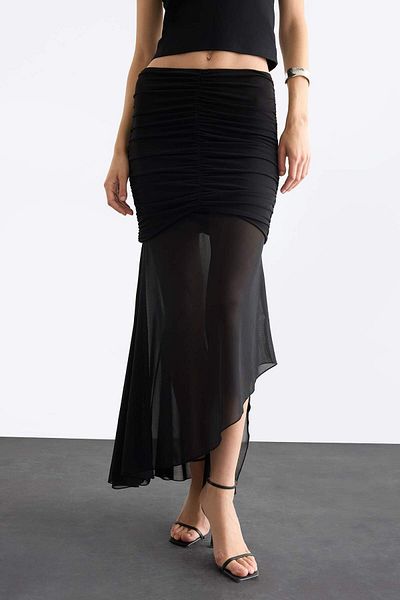 DeFacto Ασύμμετρη Draped Midi Φούστα F9024AX25SM