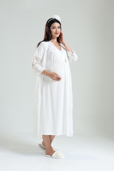 Lohussa Σετ νυχτικών εσώρουχα εκρού μαργαριτάρι με σχέδιο 100% βαμβακερό καλοκαιρινό μητρότητας