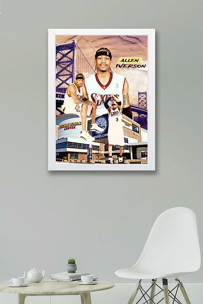 Saturn Allen Iverson Framed Painting - Basketball Nba Poster Painting