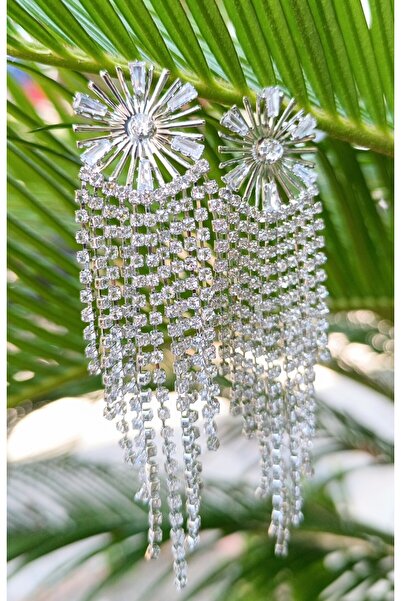 Monalisa Home Silver Color Zircon Stone Luxury Evening Dress Earrings