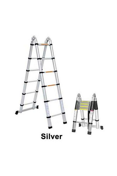 Unspecified Double Aluminum Ladder with Interlocking Design Silver 3.8m