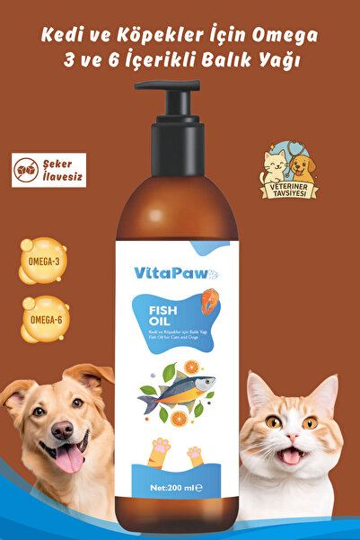 VitaPaw Kedi ve Köpekler İçin Omega 3 ve 6 İçerikli Balık Yağı – Tüy ve Genel...