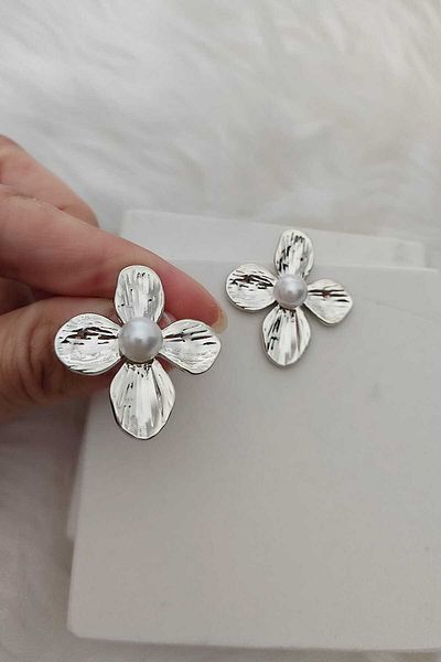 KYOLA DESİGN Pearl Clover Silver Color Women's Earrings