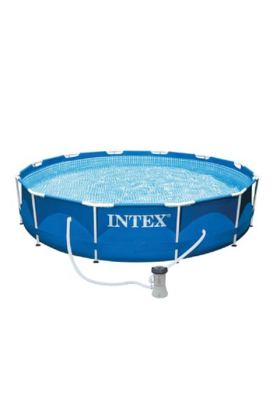 Intex Metal Frame Round Inflatable Swimming Pool with Filter Pump Blue