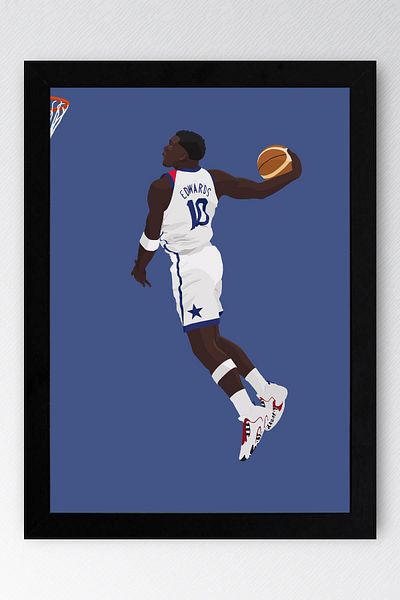 Saturn Anthony Edwards Framed Painting - Basketball Nba Poster Painting