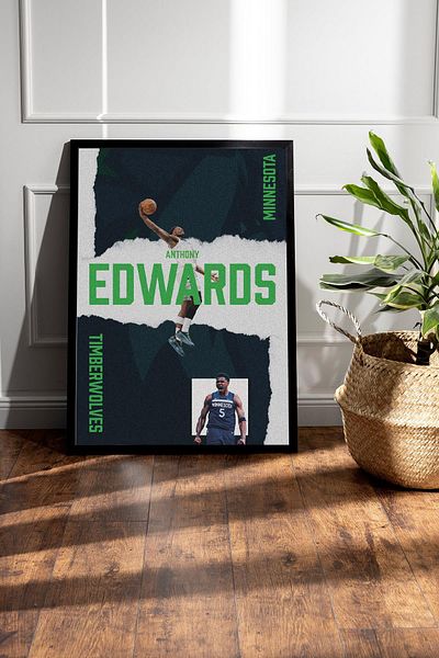 Saturn Pictură înrămată de Anthony Edwards - Pictură poster NBA de baschet