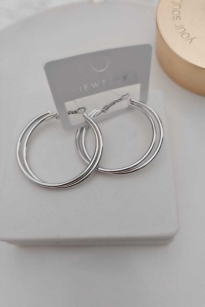 KYOLA DESİGN Double Ring Women's Silver Color Earrings