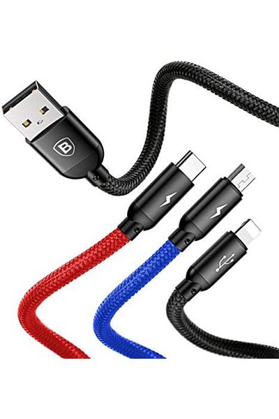 Baseus PD 3.5A multi charging cable, 3 primary colors 3-in-1 fast charging cable from USB to lightni