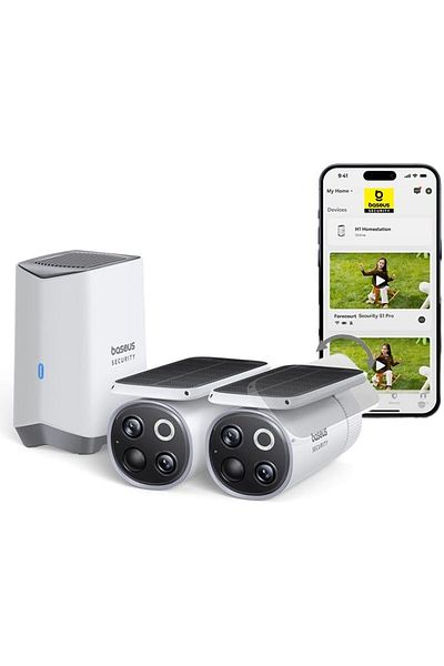 Baseus كاميرا مراقبة خارجية لاسلكية S1 Pro مزودة بلوحة شمسية، بدقة 3K Ultra HD، مجال رؤية 145 درجة، مقاومة للماء IP67