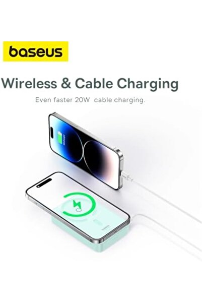 Baseus باور بانك ماج سيف 5000 مللي أمبير، شاحن لاسلكي مغناطيسي للآيفون مع شحن سريع PD 20 وات، S