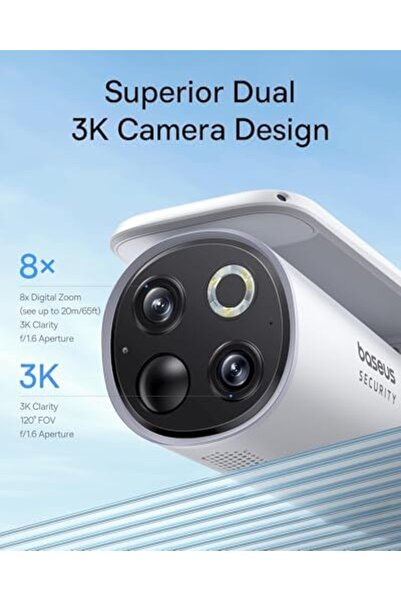 Baseus كاميرا مراقبة خارجية لاسلكية S1 Pro مزودة بلوحة شمسية، بدقة 3K Ultra HD، مجال رؤية 145 درجة، مقاومة للماء IP67