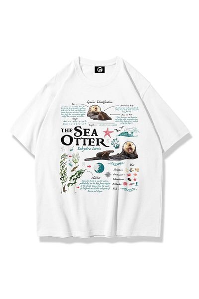 Gofeel Harajuku Y2K Unisex Sea Otter Tshirt White