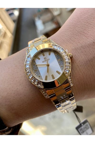 Reward Original Women Wrist Watch Waterproof Gold Color Steel Band