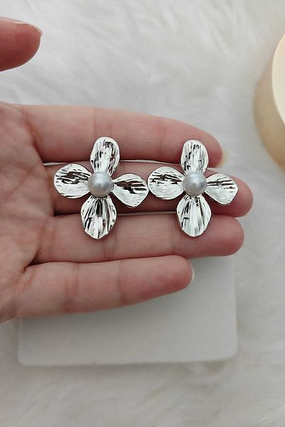 KYOLA DESİGN Pearl Clover Silver Color Women's Earrings