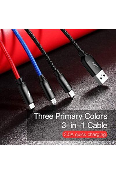 Baseus PD 3.5A multi charging cable, 3 primary colors 3-in-1 fast charging cable from USB to lightni