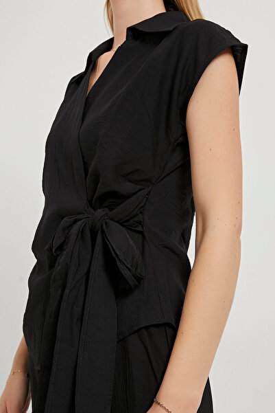 Arma Life Women's Sleeveless Blouse Elastic Pants Black Double Bottom Top Set