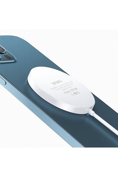 WIWU شاحن لاسلكي مغناطيسي، 15 واط، أبيض، لوحة شحن متوافقة مع M5Fast MagSafe