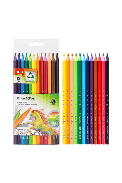 Deli 12-Piece Enovation Wood-Free Colored Pencils Assorted Color 3mm