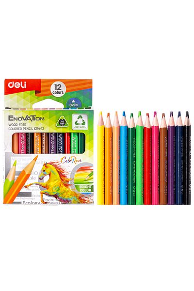 Deli 12-Piece Enovation Wood-Free Colored Pencils Assorted Color 3mm