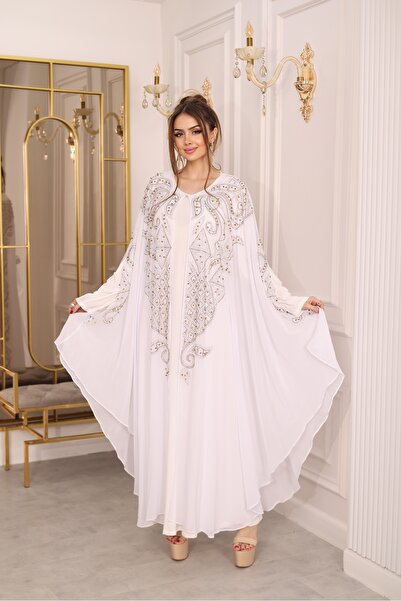 MÜHTEŞEM TEKSTİL Kadin Tesettüür iki Parça Taşlı şifon Yazlık Ferace