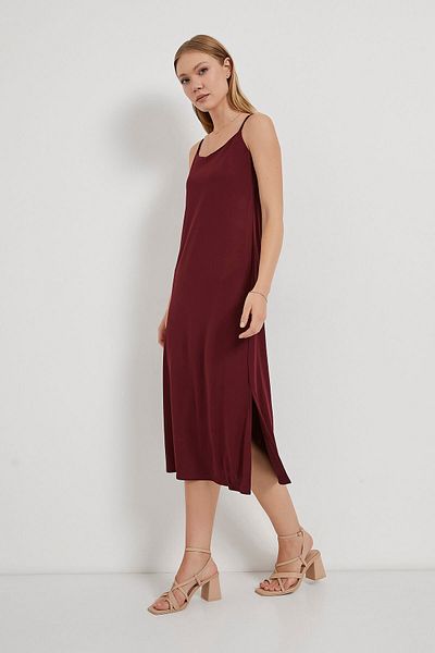 Arma Life Women's Strap Casual Summer Slit Burgundy Dress