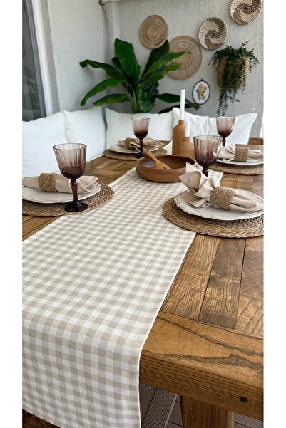 Decamor home Stain-Proof Liquid-Proof Gingham Beige Runner