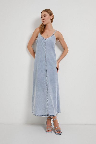 Arma Life Women's Jean Strap Summer Long Baby Blue Denim Dress