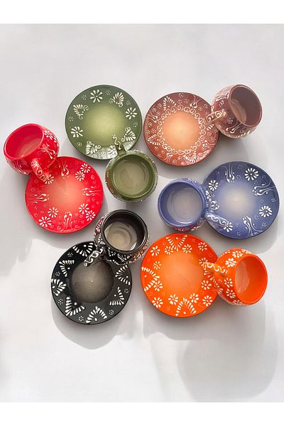 Artistic Quality Decorative Stylish Design Handmade 6-Person Coffee Cup Set
