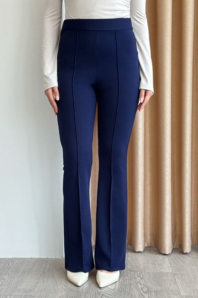 InStyle High Waist Wide Leg Navy Blue Palazzo Trousers