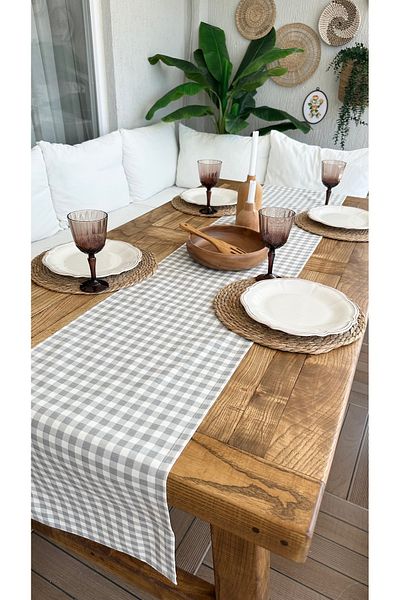 Decamor home Stain-Proof Liquid-Proof Gingham Gray Runner