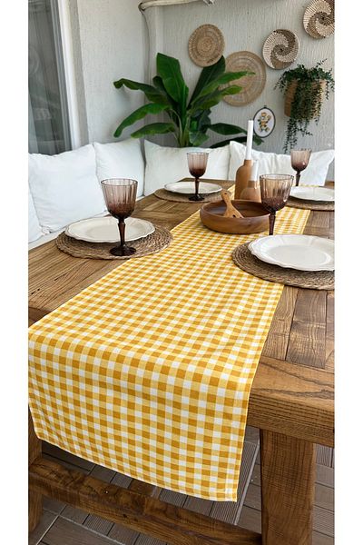 Decamor home Stain-Proof Liquid-Proof Gingham Yellow Runner
