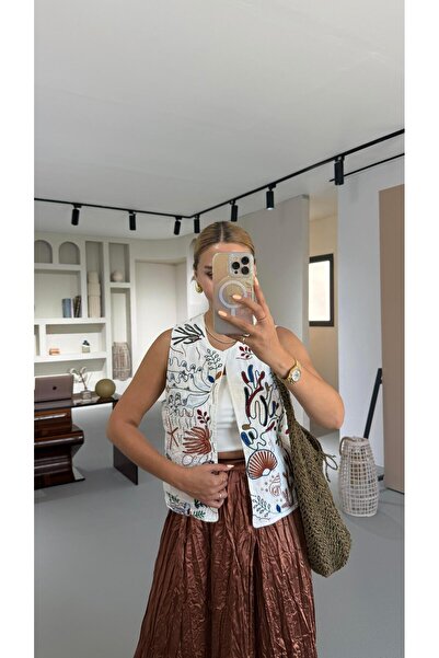 Sezgi Tekin Вишивка Деталь Екрю Лляний жилет