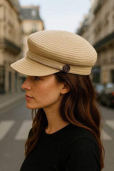 WOHOME Women's Straw Look Summer Mink Hat Cap Straw – Knitted Detail, Button Accessory