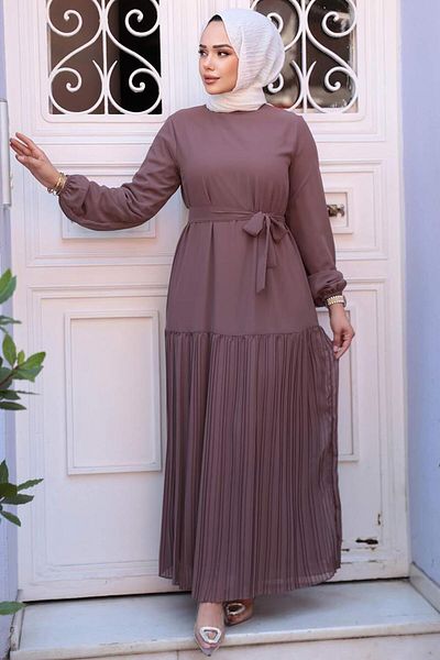 N.S NEVA STYLE Πλισέ Φούστα Dark Dusty Rose Hijab Φόρεμα 23771KGK