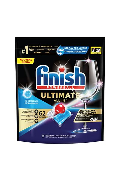 Finish Finish Ultimate All in 1 dishwashing detergent capsules, with bicarbonate, 62 washes