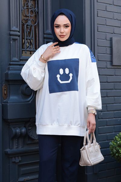 N.S NEVA STYLE Jeans Detailed Ecru Hijab Tunic 20623E