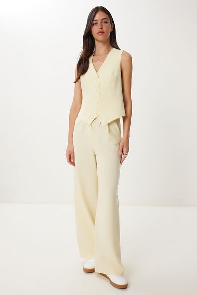 Lovelyİstanbul Linen Vest Pants Suit Yellow Lrv0106