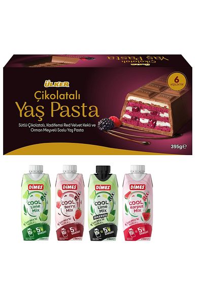 Ülker Cake Chocolate Forest Fruit 395 Gr & Dimes Cool Lime 4-Piece Mix (Refreshing Flavor)