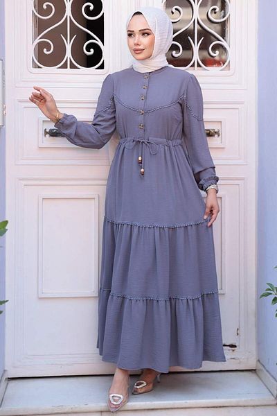 N.S NEVA STYLE Φόρεμα Πτυχωτό Γκρι Μουσουλμανικό 596GR