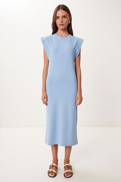 Lovelyİstanbul Basic Summer Midi Knitted Dress Sky Blue Lfw0004