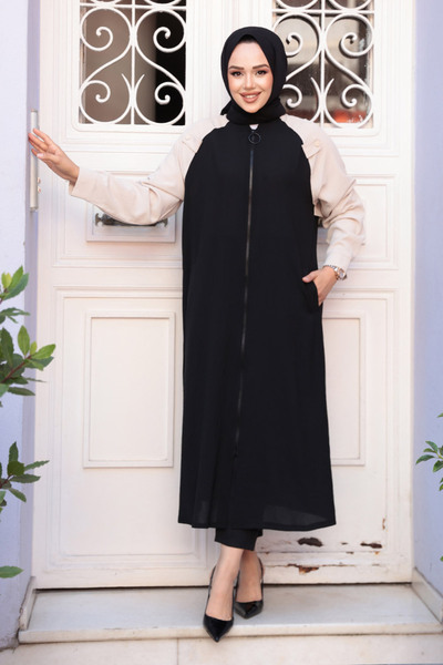 N.S NEVA STYLE Color Block Black Hijab Cardigan 15200S