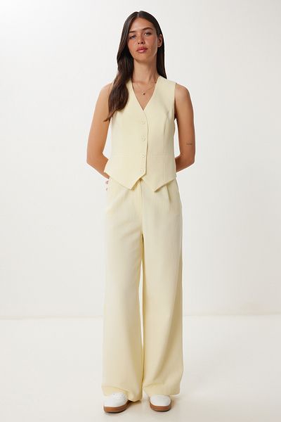 Lovelyİstanbul Linen Vest Pants Suit Yellow Lrv0106