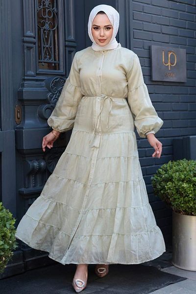 N.S NEVA STYLE Φόρεμα με πτυχωτό μέντα Hijab 75371MINT