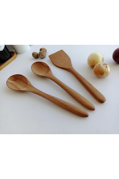 AYSAN Wooden Handmade 3 Piece Wooden Spoon Spatula Set.