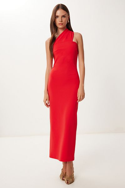 Lovelyİstanbul Φόρεμα με έναν ώμο Stretchy Woven RED LFK0014