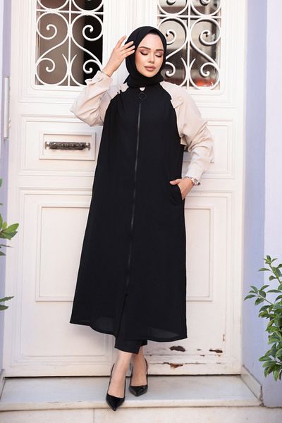 N.S NEVA STYLE Color Block Black Hijab Cardigan 15200S