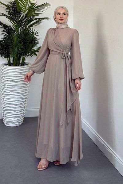 MERVEN AKYÜZ Φόρεμα Onstantic Side Tie Milk Brown