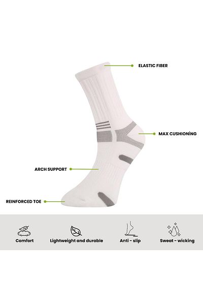 FOURSOLOS Men's Socket, Normal Sole, Sports Socks White, Polyamide Set of 6