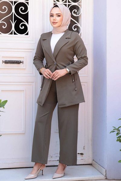 N.S NEVA STYLE Khaki Hijab Double Suit with Jacket 62221Hk