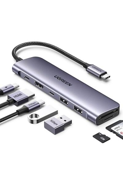 Ugreen Revodok USB C Hub 7-in-1 with SD/TF Card Reader, 5Gbps Data Ports, PD 100W Charging, 4K HDMI,